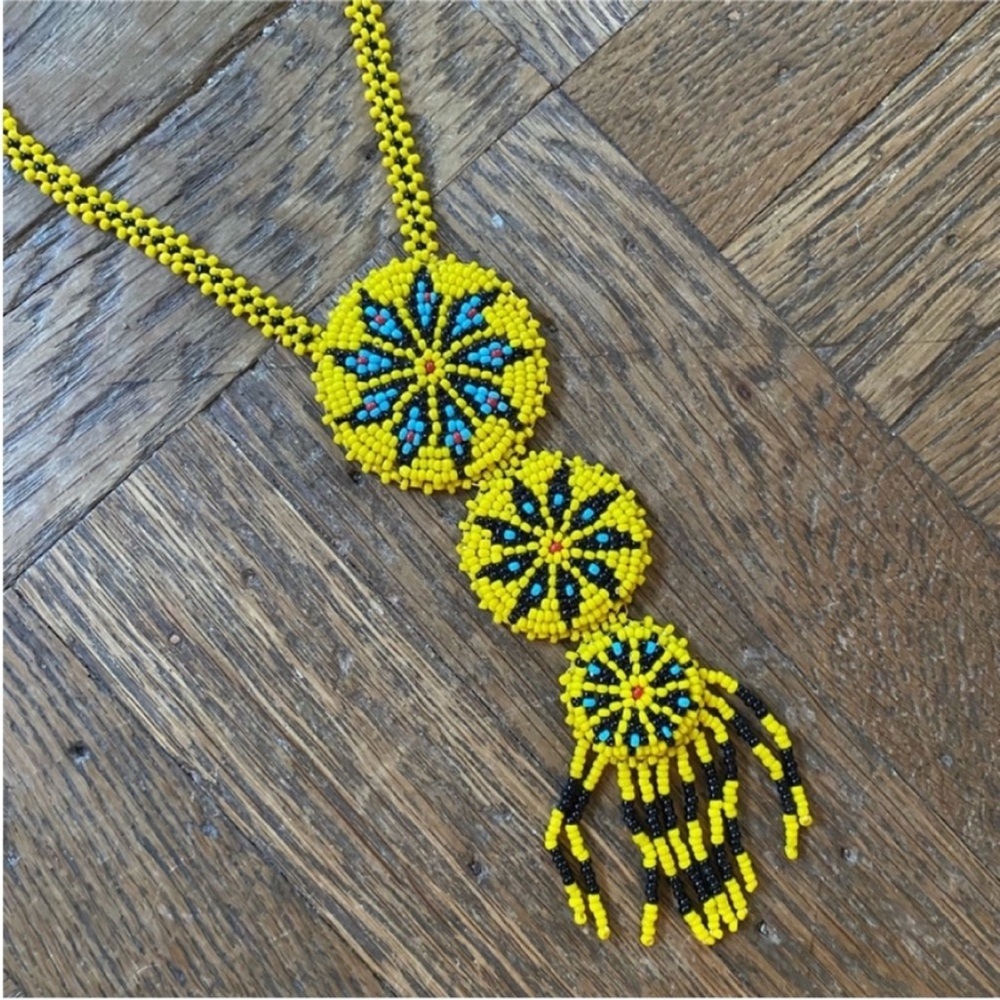 Native American Beaded Necklace Dream Catcher Necklace Yellow Beaded Necklace - Picture 2 of 7